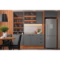 Imagem de Cozinha Completa Bella 6 Peças (2Aéreos+1Balcão+1Cristaleira+2Complementos) C6P77 Nogal/Cinza - Carraro