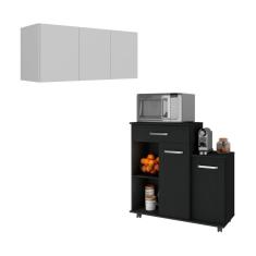 Imagem de Kit Armário de Cozinha 3 Portas com Balcão Multiuso Multimóveis MP2234 Branco/Preto