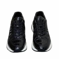 Imagem de Authentic Real Crocodile Skin Tênis masculino casual macio couro de jacaré exótico genuíno masculino cadarço sapatilha de caminhada, Preto, 38
