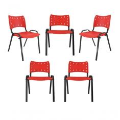 Imagem de Kit 5 Cadeiras Iso Para Escola Escritório Comércio Vermelha Base Preta