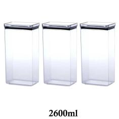 Imagem de 3 Potes Herméticos Retangular Empilháveis 2600ml para armazenamento de alimentos