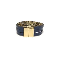 Imagem de Pulseira Armazem RR Bijoux couro navetes de cristais azul