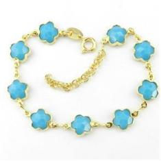 Imagem de Pulseira Feminina 16 a 19cm Azul Folheada Ouro PL423