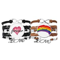 Imagem de DIYthinker Pulseira LGBT Rainbow Gay Lésbica Transgênero Pulseira Alça de Mão Corda de Couro Forever Love Conjunto Duplo