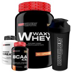 Imagem de KIT Whey Protein Waxy Whey 2kg + BCAA 100g +  Creatina 100g + Coqueteleira – Bodybuilders-Unissex