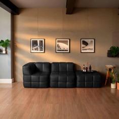 Imagem de sofá guldi popup com  módulo canto central e puff corino preto