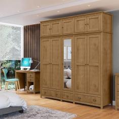 Imagem de Conjunto Quarto: Guarda-Roupa 10 Portas, Escrivaninha 3 Gavetas Topázio Freijó Madeira Pinus - Finestra
