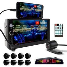 Imagem de Kit Multimídia + Câmera Ré + Sensor Dianteiro Traseiro Preto Kia Caren