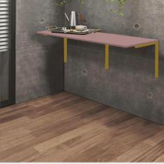 Imagem de Mesa Suspensa de Estudos Parede 120cm Escritório Suporte Dourado mdf Rose - Ahz Móveis