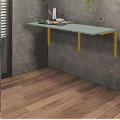 Imagem de Mesa Suspensa de Estudos Parede 120cm Escritório Suporte Dourado mdf Verde Oliva - Ahazzo Móveis