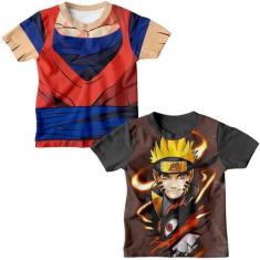 Imagem de Kit 2 Camiseta Infantil Menino Fantasia Goku Dragon Ball e Naruto Ship
