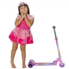 Imagem de Kit Patinete Rosa Dobrável Infantil feminino + Fantasia - DM Toys