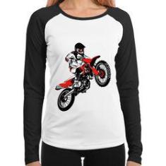 Imagem de Baby Look Raglan Motocross Jump Manga Longa - Foca Na Moda