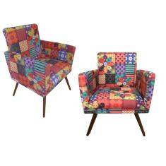 Imagem de Kit Com 02 Poltronas Nina Com Pés Madeira Suede Patchwork