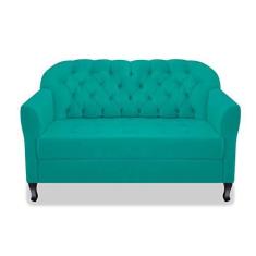 Imagem de Namoradeira Recamier Sofá Julia com Botonê para Sala de Estar Recepção Escritório Quarto Azul Turquesa Suede - AM Decor