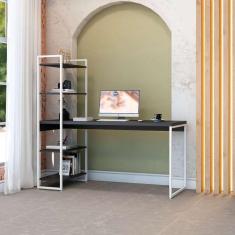 Imagem de escrivaninha com estante studio preta e branca 150x147 cm