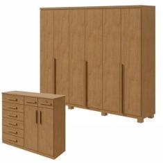 Imagem de Conjunto De Guarda-Roupa Alonzo Com Pés E Cômoda Toronto Amêndoa Clean