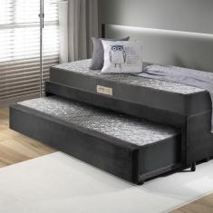 Imagem de Bicama Box Solteiro 88x188 Suede Preto com Dois Colchões de Espuma Dual Firm Ecoflex