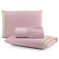 Imagem de Jogo De Lençol Gippir King Percal 200 Fios 3 Peças - Rosê - Santos E L
