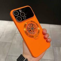 Imagem de Capa de telefone magnética com suporte giratório dobrável para iPhone 14 15 Plus 11 12 13 Pro Max Capa de proteção de lente com suporte oco, laranja, para 15promax