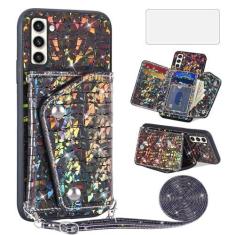 Imagem de Asuwish Capa de celular para Samsung Galaxy S23 Plus S23+ 5G capa carteira com protetor de tela e suporte para cartão de couro brilhante celular S23plus 23S + S 23 23+ SM-S916U 16.8 cm feminino