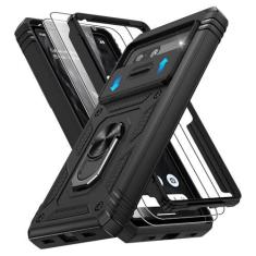 Imagem de Capa para Google Pixel 7A com capa de câmera deslizante e protetor de tela *2, capa para Pixel 7A embutida em anel giratório de 360°, capa protetora de grau militar para capa de celular Google Pixel