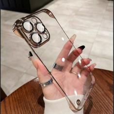 Imagem de Capa luxuosa transparente sem moldura ultrafina para iPhone 15 14 Plus 13 12 11 Pro Max Capa de proteção rígida transparente para câmera, dourada, para iPhone 15 Pro