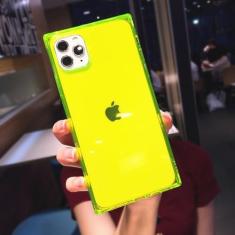 Imagem de Capa de telefone transparente de cor fluorescente quadrada para iPhone 15 Pro Max 14 13 12 11 X XS XR 7 8 Plus SE Capa de silicone macia transparente, amarela, para iPhone 14 Pro