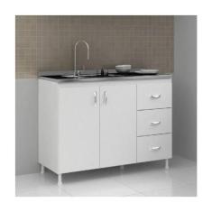 Imagem de Balcão De Cozinha Sem Pia E Tampo 2 Portas 3 Gavetas Carolina - Branco Branco