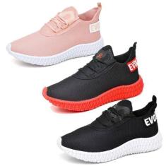 Imagem de Kit 3 Pares de Tênis Feminino Caminhada Colmeia Exclusivo ROSA CLARO/N