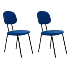 Imagem de Kit 2 cadeiras palito fixa para recepção igreja recepção sala de espera tecido azul