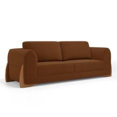Imagem de Sofá Living Bloom 200cm 03 Lugares com Pés de Madeira Bouclê Terracota