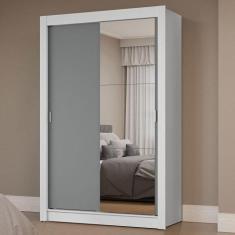 Imagem de Guarda-Roupa Solteiro 2 Portas de Correr com Espelho Branco/Cinza Mila