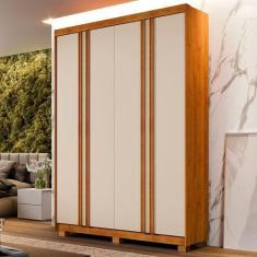 Imagem de Guarda-Roupa Casal Singapura 4 Portas 3 Gavetas Ripado Cinamomo/Off Wh