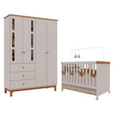 Imagem de Berço Americano Mini Cama Guarda Roupa Infantil Antonella 4 Portas Off White Caramelo - Canaã