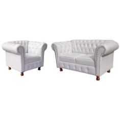 Imagem de Conjunto Sofa Namoradeira Chesterfield Capitone Luis Xv Corano Branco