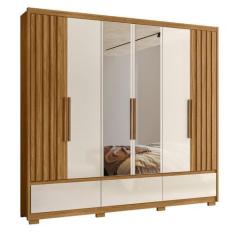 Imagem de Guarda Roupa Fresado Com Espelho Veneza Freijó Off White - Casah