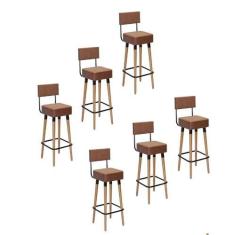 Imagem de Kit 6 Banquetas Altas Estofadas Florença Café - Adz