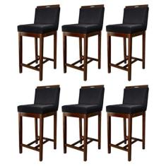 Imagem de Kit 6 Banquetas Média Gourmet para Cozinha Líbia Madeira Capuccino Suede Preto CCS
