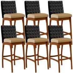 Imagem de Kit 06 Banquetas Altas Mila Preto Linho Bege Escuro