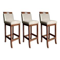 Imagem de Kit 3 Banquetas Alta Milão para Cozinha 104 Cm Madeira Maciça Suede Bege CCS