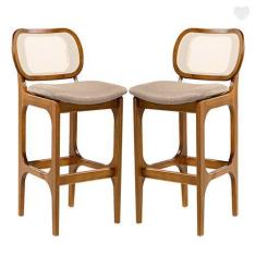 Imagem de Kit 2 Banquetas para Cozinha Americana Decor Encosto Rattan Madeira Im