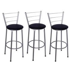 Imagem de Kit 3 Banquetas Alta Prata com Assento Preto Fortmix
