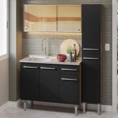 Imagem de Armário de Cozinha Compacta 137cm com Pia Rustic/preto Emilly Madesa 08