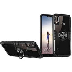 Imagem de SORAKA Capa transparente para Huawei P20 Lite com suporte para anel,capa de PC rígida transparente Capa Huawei P20 Lite com placa de metal para suporte magnético de telefone para carro