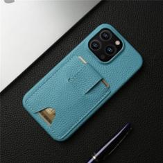 Imagem de Slot para suporte de cartão para iphone15 pro capa de couro para iphone 14pro max 13 12 11 capa de telefone, azul, para iphone14 plus