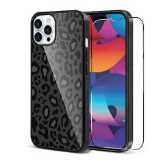 Imagem de TEAUGHT Compatível com capa de telefone com estampa fofa de leopardo preto guepardo + protetor de tela de pneu à prova de choque, projetado para capa de telefone antiderrapante para meninas e mulheres