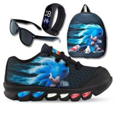 Imagem de Kit Tênis De Led Infantil Menino Masculino Sonic + Mochila + Relógio + Óculos-Masculino
