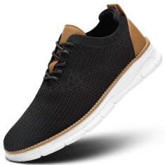 Imagem de Tênis masculino de malha Oxford com cadarço leve casual para caminhada, sapato social moderno, Preto, 37
