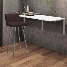 Imagem de Kit Mesa Suspensa de Parede Fixa MDF Branco + 1 Banqueta Lexi Ferro Cinza Sintético Marrom - Ahazzo Móveis